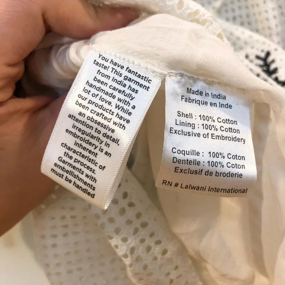 RARE Hemant & Nandita Embroidered Eyelet Tassled V Neck Cotton Mini Dress XS NWT - Picture 11 of 11